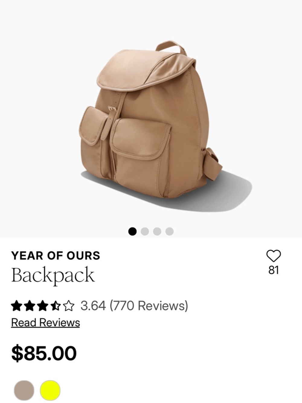 Year of Ours Beige-Tan Backpack with Front Pockets